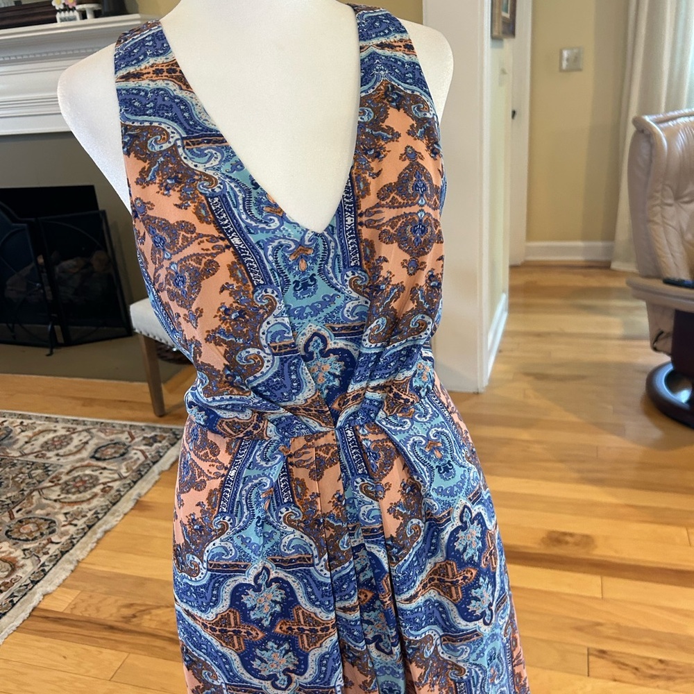 Maeve Anthropologie Paisley Medallion V-Neck Sleeveless Silk Maxi Dress - Picture 10 of 16